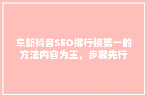 阜新抖音SEO排行榜第一的方法内容为王，步骤先行