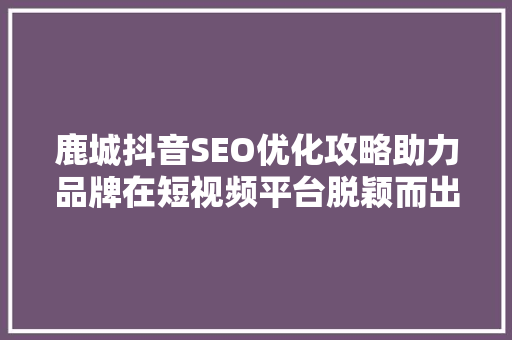 鹿城抖音SEO优化攻略助力品牌在短视频平台脱颖而出