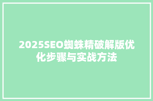 2025SEO蜘蛛精破解版优化步骤与实战方法