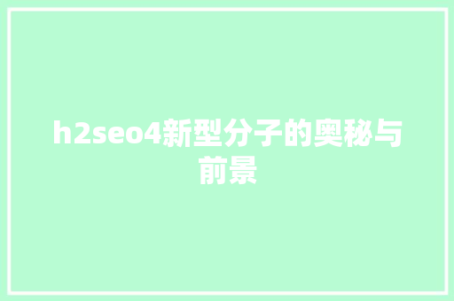 h2seo4新型分子的奥秘与前景
