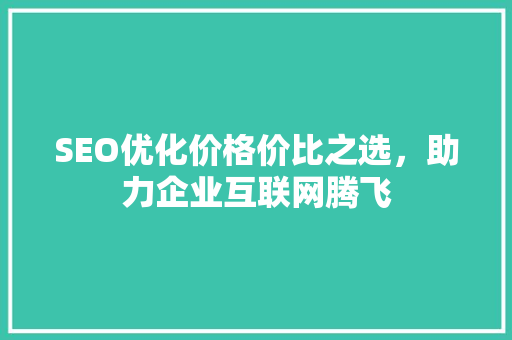 SEO优化价格价比之选，助力企业互联网腾飞
