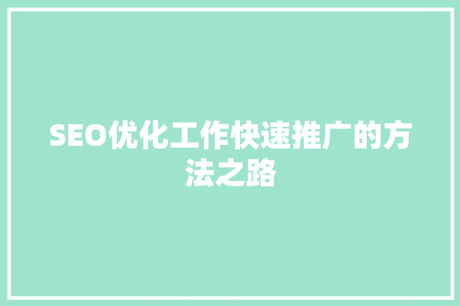 SEO优化工作快速推广的方法之路