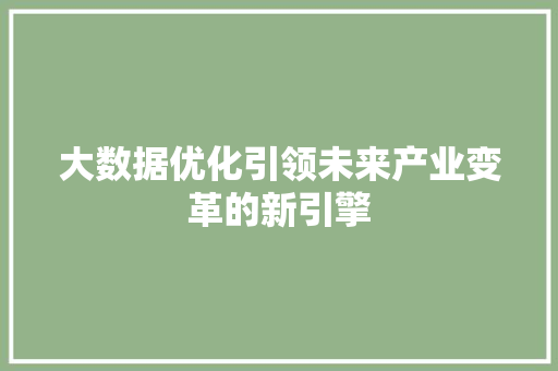 大数据优化引领未来产业变革的新引擎