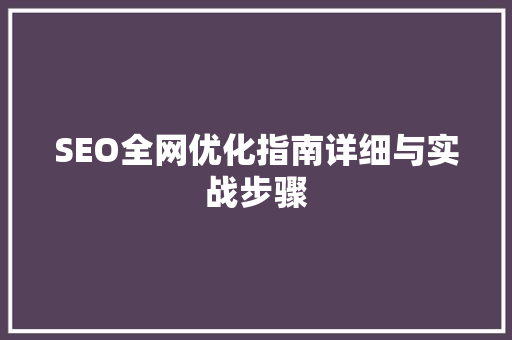 SEO全网优化指南详细与实战步骤