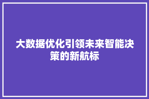 大数据优化引领未来智能决策的新航标  第1张