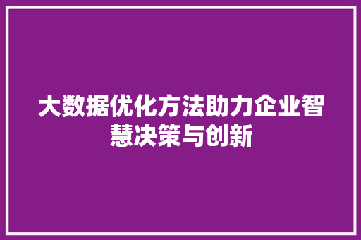 大数据优化方法助力企业智慧决策与创新