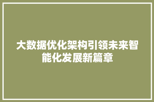 大数据优化架构引领未来智能化发展新篇章  第1张