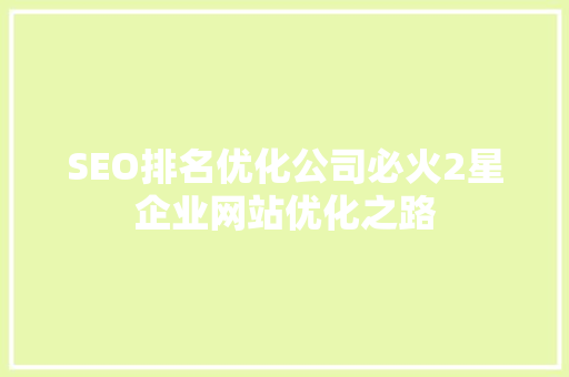 SEO排名优化公司必火2星企业网站优化之路