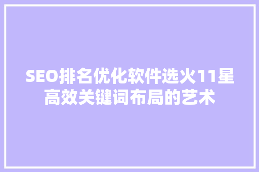 SEO排名优化软件选火11星高效关键词布局的艺术
