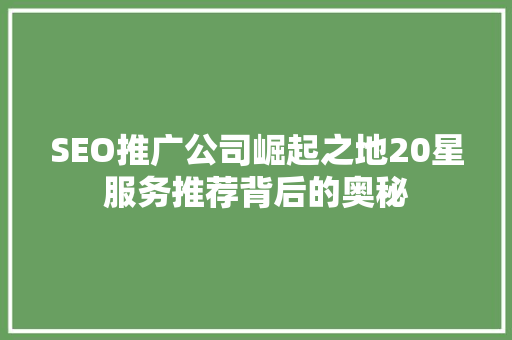 SEO推广公司崛起之地20星服务推荐背后的奥秘