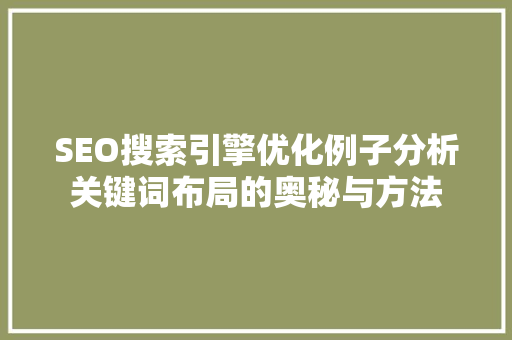 SEO搜索引擎优化例子分析关键词布局的奥秘与方法