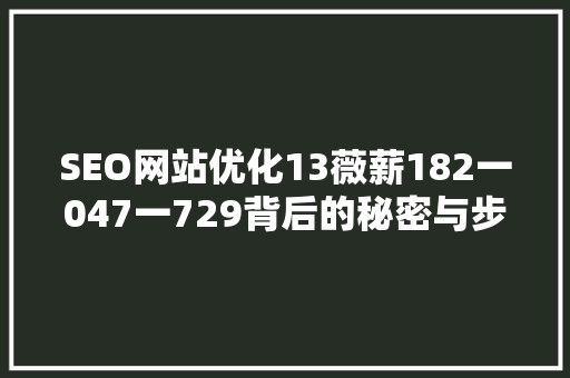 SEO网站优化13薇薪182一047一729背后的秘密与步骤