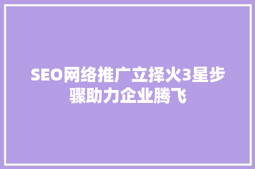 SEO网络推广立择火3星步骤助力企业腾飞
