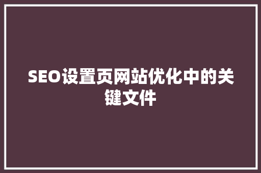 SEO设置页网站优化中的关键文件