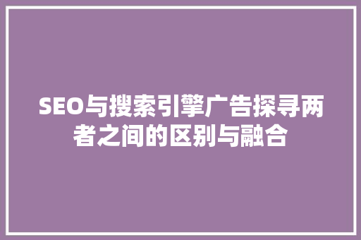 SEO与搜索引擎广告探寻两者之间的区别与融合