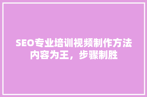 SEO专业培训视频制作方法内容为王，步骤制胜