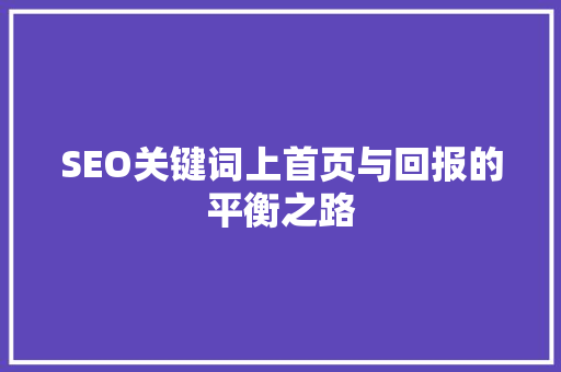 SEO关键词上首页与回报的平衡之路