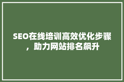 SEO在线培训高效优化步骤，助力网站排名飙升