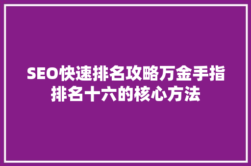 SEO快速排名攻略万金手指排名十六的核心方法