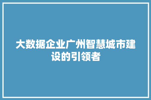 大数据企业广州智慧城市建设的引领者  第1张