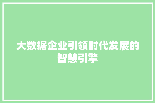 大数据企业引领时代发展的智慧引擎