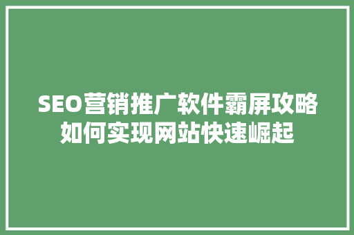 SEO营销推广软件霸屏攻略如何实现网站快速崛起  第1张