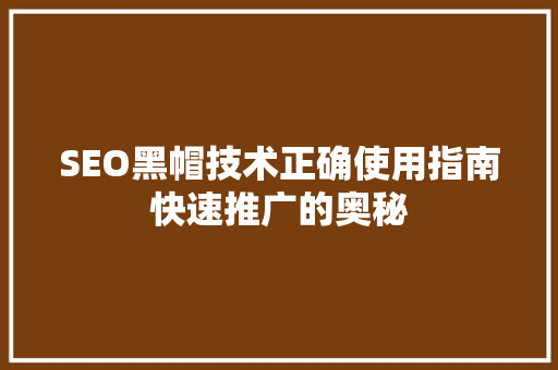 SEO黑帽技术正确使用指南快速推广的奥秘