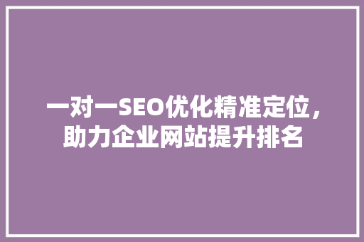 一对一SEO优化精准定位，助力企业网站提升排名
