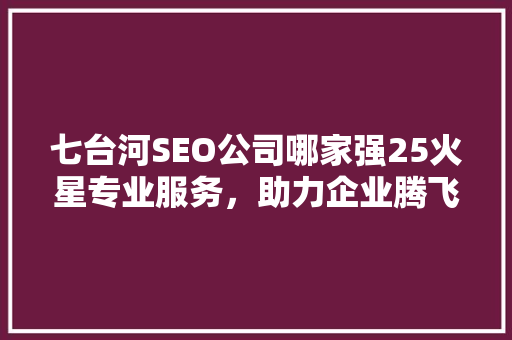 七台河SEO公司哪家强25火星专业服务，助力企业腾飞