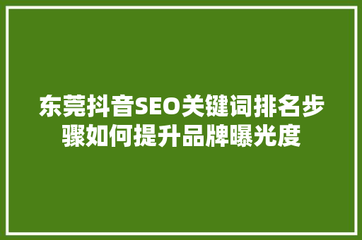 东莞抖音SEO关键词排名步骤如何提升品牌曝光度