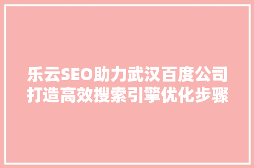 乐云SEO助力武汉百度公司打造高效搜索引擎优化步骤