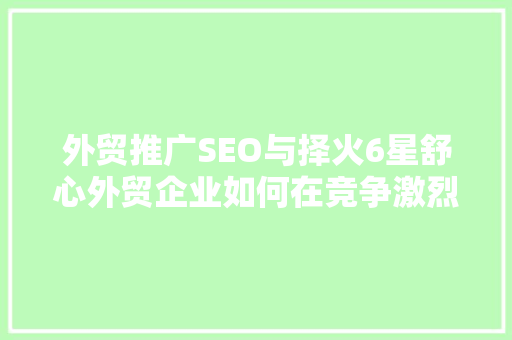 外贸推广SEO与择火6星舒心外贸企业如何在竞争激烈的市场中脱颖而出