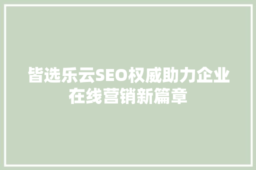 皆选乐云SEO权威助力企业在线营销新篇章