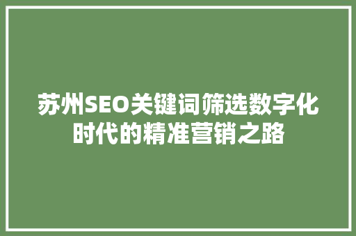 苏州SEO关键词筛选数字化时代的精准营销之路