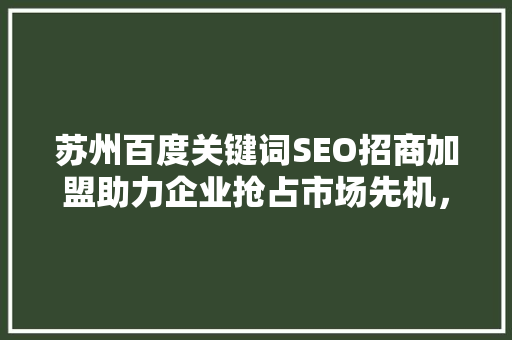 苏州百度关键词SEO招商加盟助力企业抢占市场先机，实现高效营销
