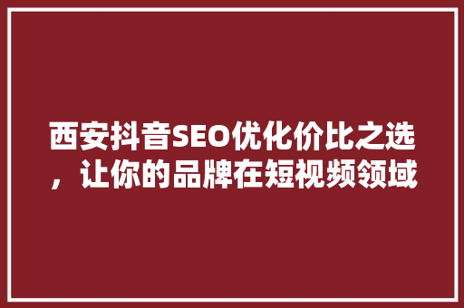 西安抖音SEO优化价比之选，让你的品牌在短视频领域脱颖而出