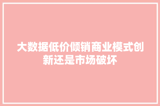 大数据低价倾销商业模式创新还是市场破坏
