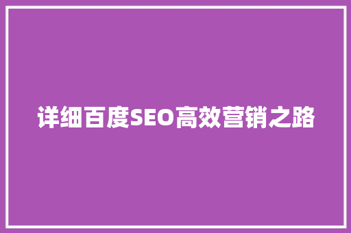 详细百度SEO高效营销之路