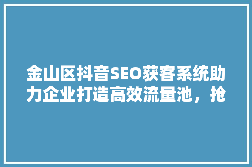 金山区抖音SEO获客系统助力企业打造高效流量池，抢占市场先机