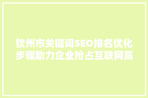 钦州市关键词SEO排名优化步骤助力企业抢占互联网高地