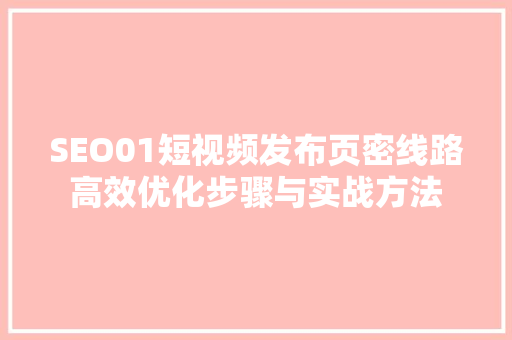 SEO01短视频发布页密线路高效优化步骤与实战方法