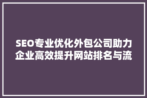 SEO专业优化外包公司助力企业高效提升网站排名与流量