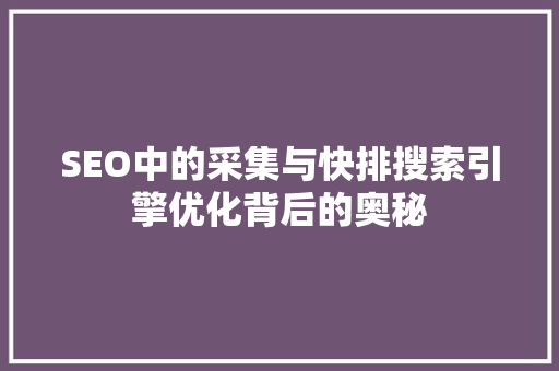 SEO中的采集与快排搜索引擎优化背后的奥秘