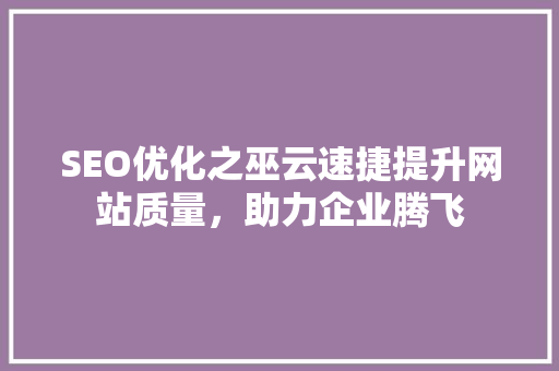 SEO优化之巫云速捷提升网站质量，助力企业腾飞
