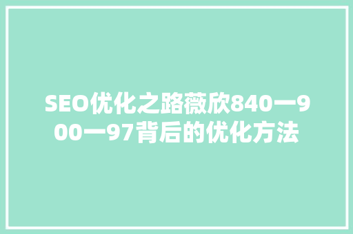 SEO优化之路薇欣840一900一97背后的优化方法