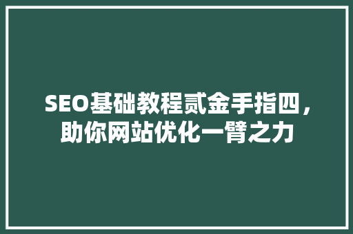 SEO基础教程贰金手指四，助你网站优化一臂之力