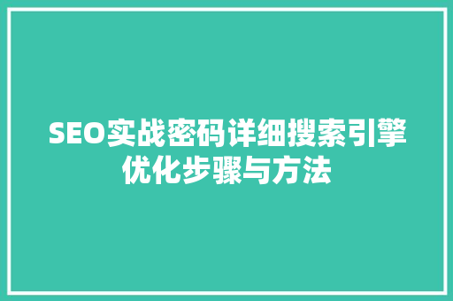 SEO实战密码详细搜索引擎优化步骤与方法