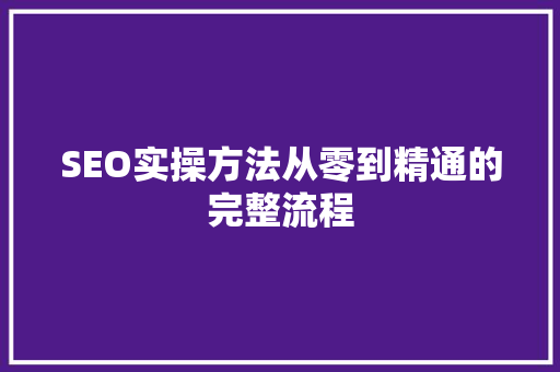 SEO实操方法从零到精通的完整流程