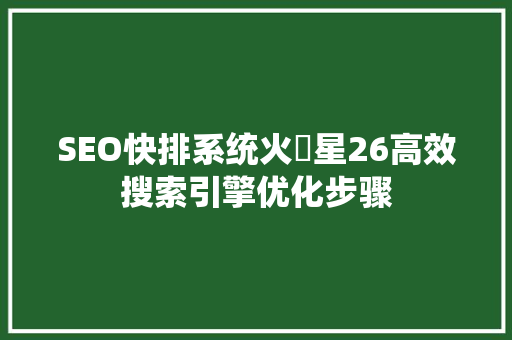 SEO快排系统火乚星26高效搜索引擎优化步骤