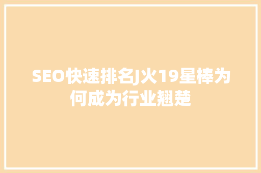 SEO快速排名J火19星棒为何成为行业翘楚